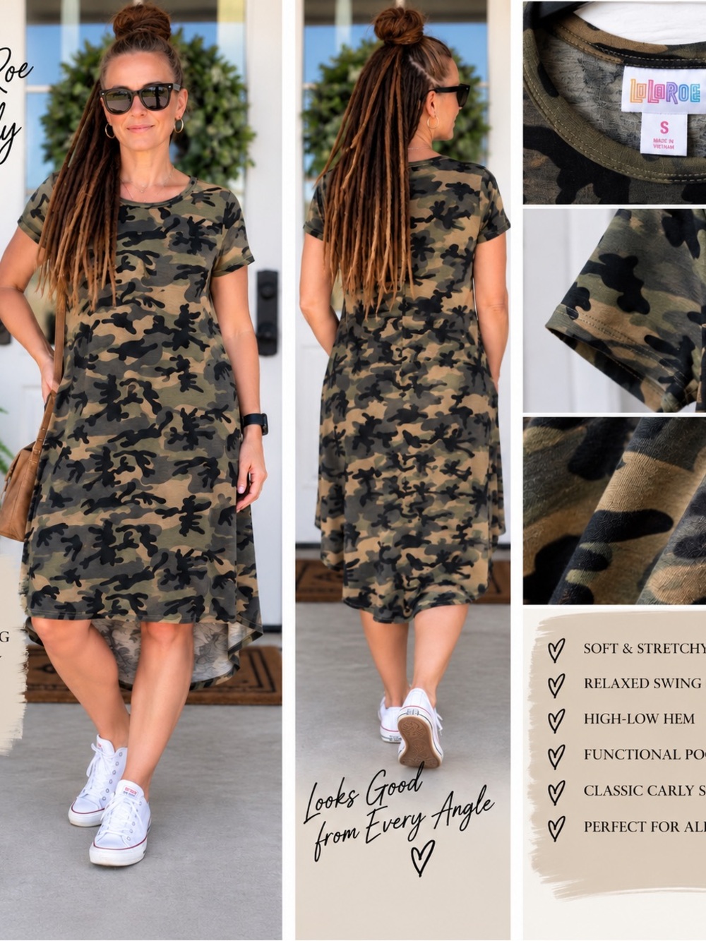 LuLaRoe Olive Green and Black Camo High-Low Dress